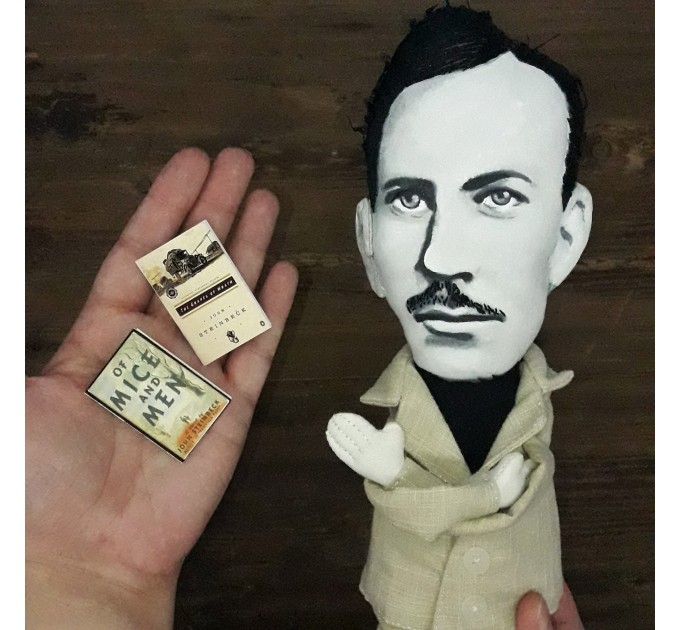 Famous American writer, Nobel Prize, author - Book lover gift - Collectible doll + miniature books