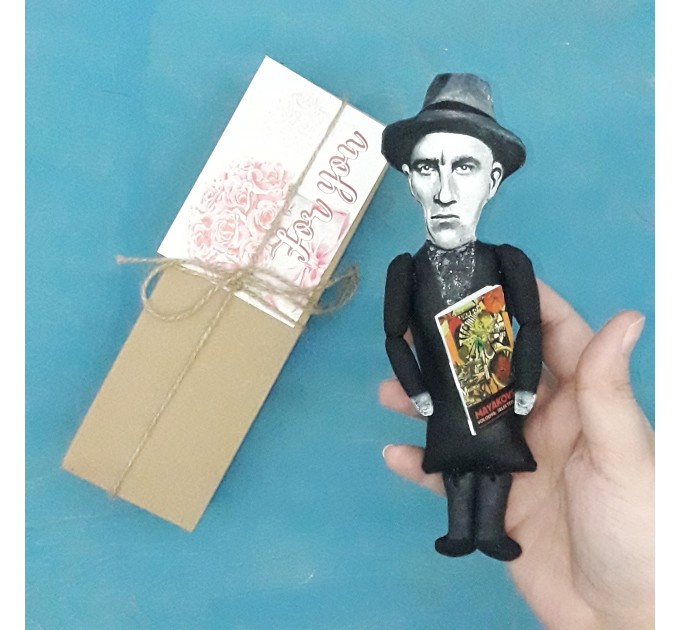 Vladimir Mayakovsky figurine, Russian and Soviet poet - Bookworm gift - book shelf decor - Collectible doll + mini books