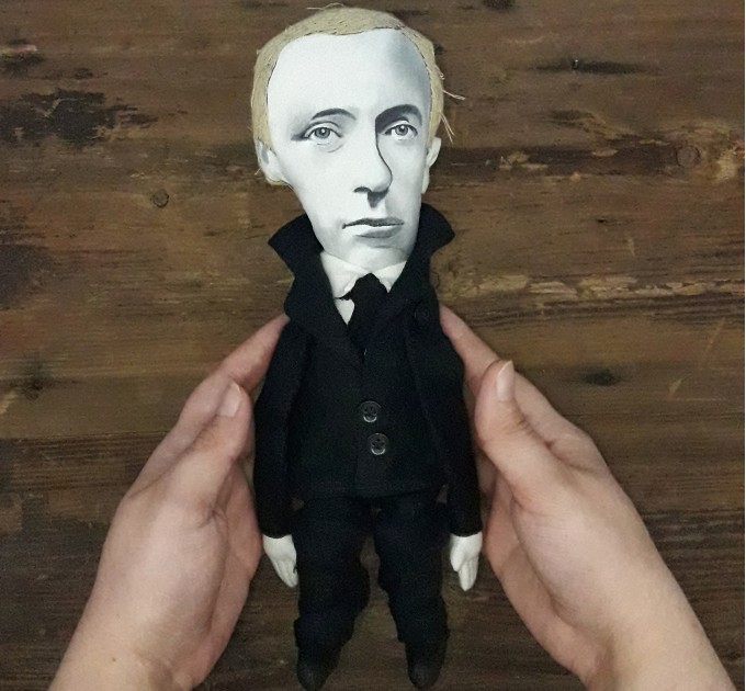 Velimir Khlebnikov Russian poet - Book lover gift - Collectible doll + miniature book