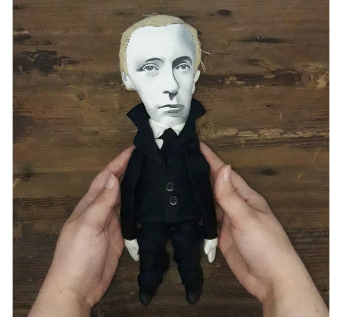 Velimir Khlebnikov Russian poet - Book lover gift - Collectible doll + miniature book