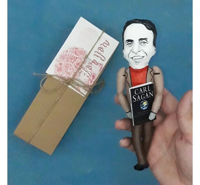 Carl Sagan famous scientist figure, Professor gift! Collectible doll + miniature book