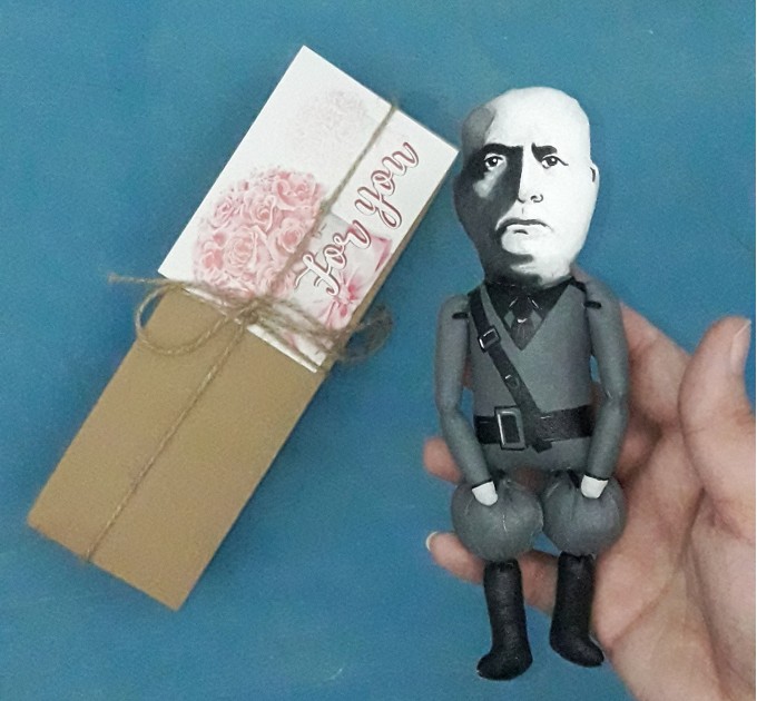 Mussolini finger puppet, caricature doll - history teacher gift - Collectible hand painted doll