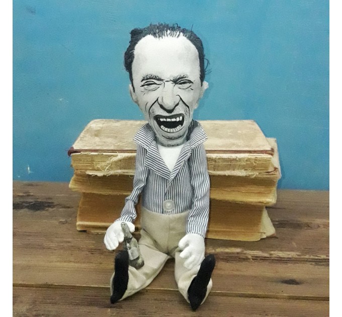 Charles Bukowski poet, novelist - Literary gift - bookshelf doll - Collectible doll