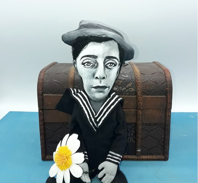 Buster Keaton doll - American actor comedian, classic Hollywood, slapstick comedy - hand painted collectible doll