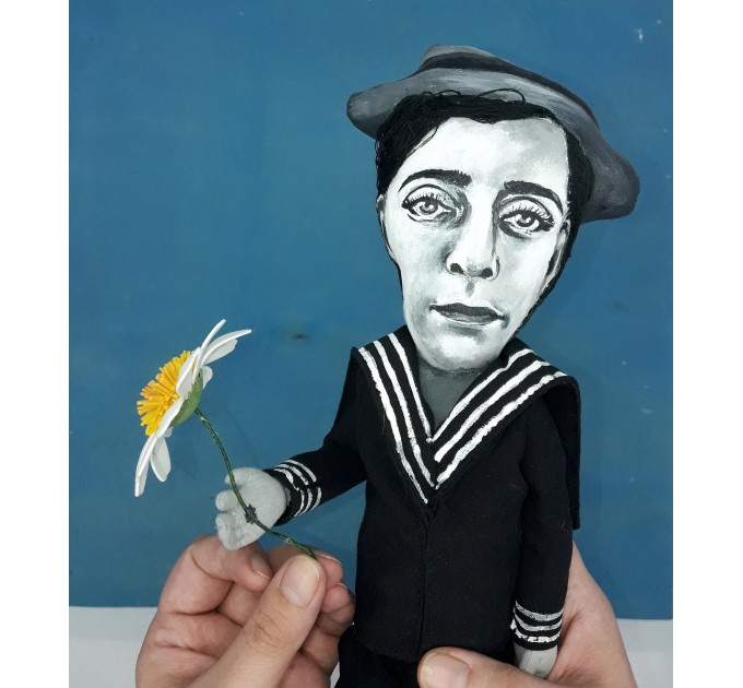 Buster Keaton doll - American actor comedian, classic Hollywood, slapstick comedy - hand painted collectible doll