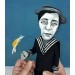 Buster Keaton doll - American actor comedian, classic Hollywood, slapstick comedy - hand painted collectible doll