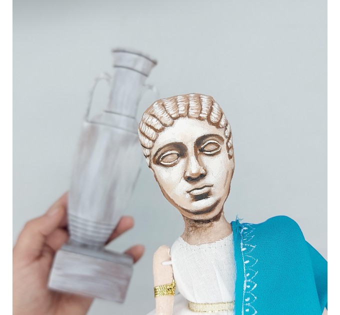 Figurine of Aspasia of Miletus - teacher of ancient philosophy, feminist - Ancient History Art - Collectible doll + wooden column