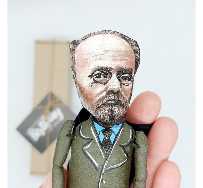 Emile Zola figure, famous French novelist, journalist - Literary gift! Collectible doll + miniature book