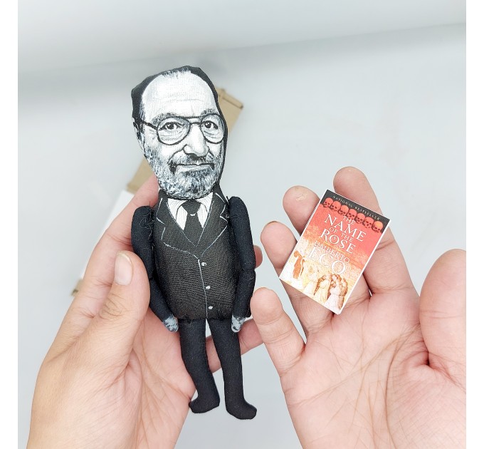 Umberto Eco figure, Italian philosopher, novelist, Library bookshelves decor - Literary gift!