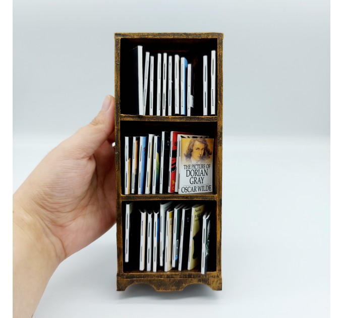 Miniature Wooden Bookcase 1:12 scale furniture for 7 inches dolls, Library decoration