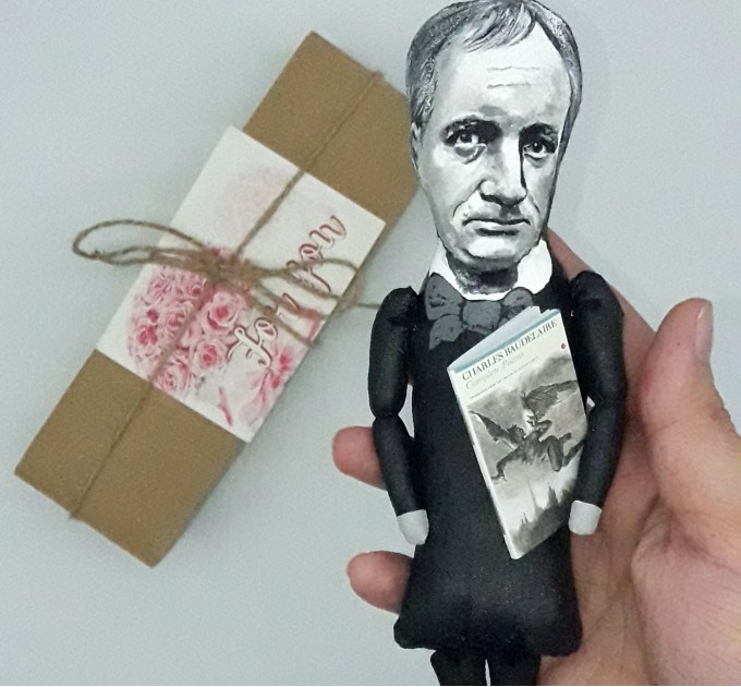 Charles Baudelaire action figure handmade - French poet - The Flowers of Evil - reader office art - Collectible miniature doll hand painted