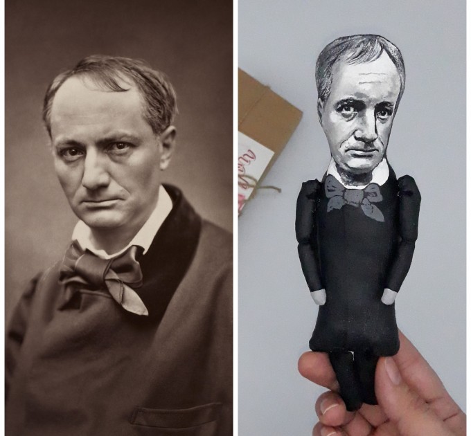 Charles Baudelaire action figure handmade - French poet - The Flowers of Evil - reader office art - Collectible miniature doll hand painted