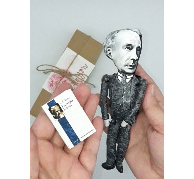 George Edward Moore English philosopher action figure 1:12- idealism in British philosophy - professor gift idea, a unique collection for smart people - Collectible scientist doll hand painted + Miniature Book