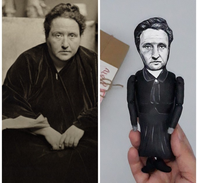 Gertrude Stein literary action figure 1:12, American novelist, poet, playwright, art collector, Feminist - Literary Gift for Readers, Writers, a unique collection for smart people - collectible handmade doll + Miniature Book