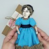 Jane Austen doll, novelist Pride and Prejudice - Bookworm gift - Collectible doll hand painted + Miniature Book