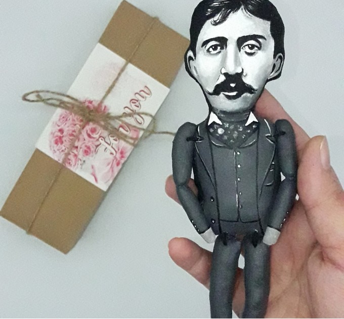 Marcel Proust literary action figure 1:12, French novelist, critic, essayist - In Search of Lost Time - Gifts for Reader, a unique collection for smart people - Collectible  handmade doll hand painted + Miniature Book