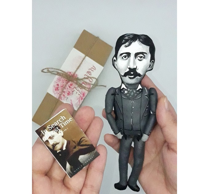 Marcel Proust literary action figure 1:12, French novelist, critic, essayist - In Search of Lost Time - Gifts for Reader, a unique collection for smart people - Collectible  handmade doll hand painted + Miniature Book