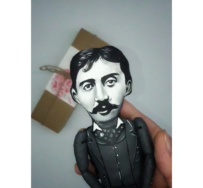 Marcel Proust literary action figure 1:12, French novelist, critic, essayist - In Search of Lost Time - Gifts for Reader, a unique collection for smart people - Collectible  handmade doll hand painted + Miniature Book