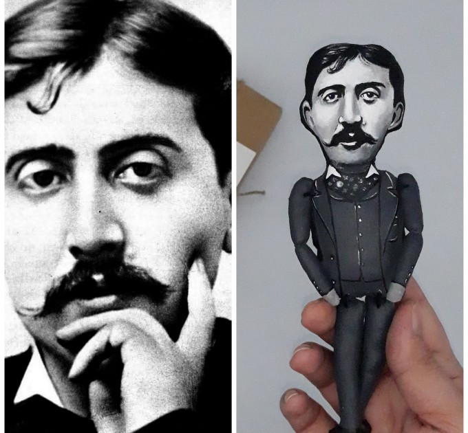 Marcel Proust literary action figure 1:12, French novelist, critic, essayist - In Search of Lost Time - Gifts for Reader, a unique collection for smart people - Collectible  handmade doll hand painted + Miniature Book