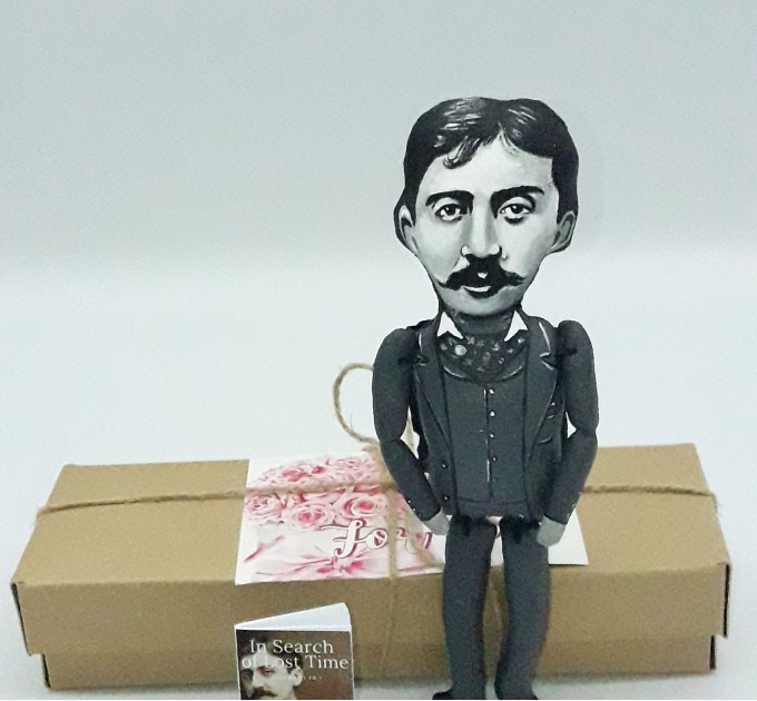 Marcel Proust literary action figure 1:12, French novelist, critic, essayist - In Search of Lost Time - Gifts for Reader, a unique collection for smart people - Collectible  handmade doll hand painted + Miniature Book