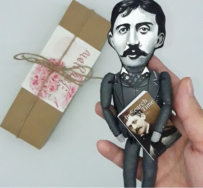 Marcel Proust literary action figure 1:12, French novelist, critic, essayist - In Search of Lost Time - Gifts for Reader, a unique collection for smart people - Collectible  handmade doll hand painted + Miniature Book