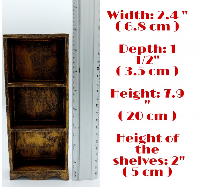 Miniature Wooden Bookcase 1:12 scale furniture for 7 inches dolls, Library decoration for dollhouse