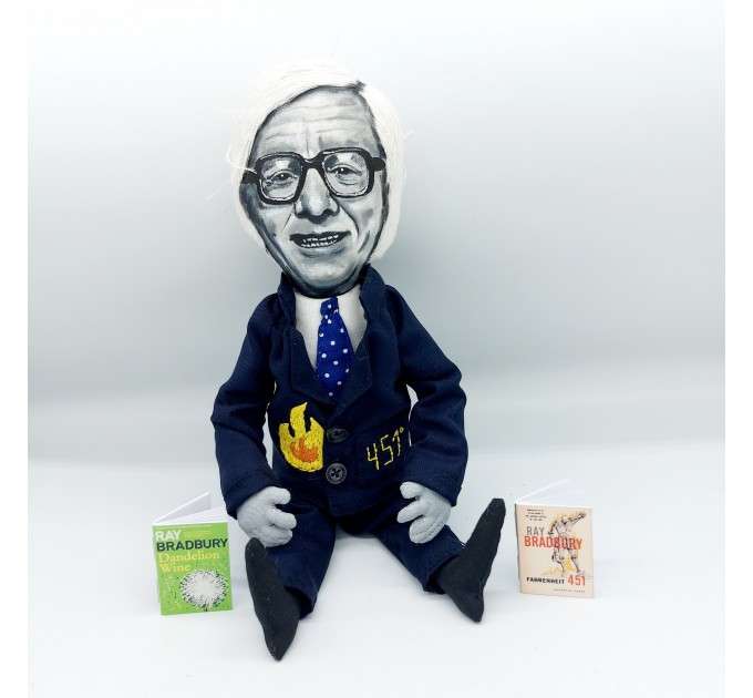 Famous writer, author Dandelion Wine - Readers gift - book shelf decor - Collectible doll + mini books