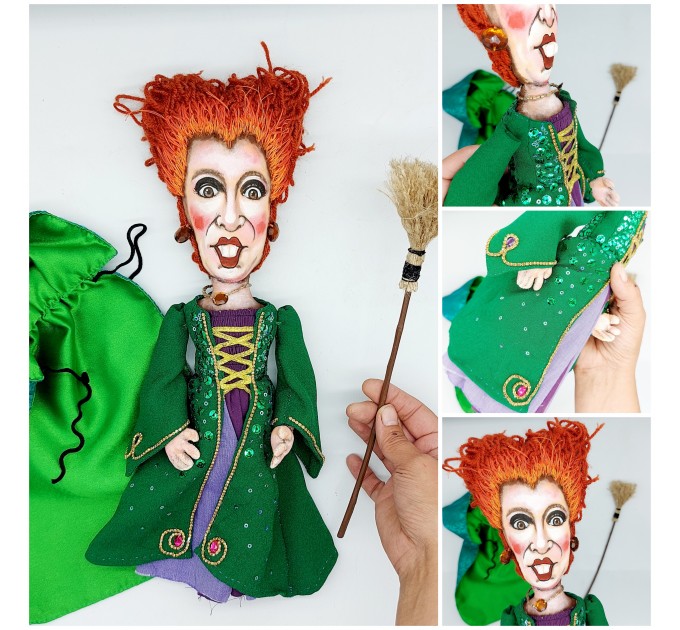 Sanderson Sisters + magick book - SET 3 handmade witches dolls - Collectible Halloween decorations