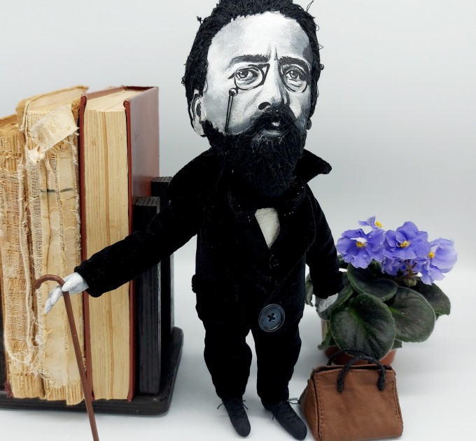 Anton Chekhov famous Russian playwright and short-story writer - book lover present - library bookshelf decoration - Collectible handmade writer doll