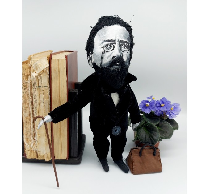 Anton Chekhov famous Russian playwright and short-story writer - book lover present - library bookshelf decoration - Collectible handmade writer doll