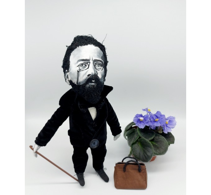 Anton Chekhov famous Russian playwright and short-story writer - book lover present - library bookshelf decoration - Collectible handmade writer doll