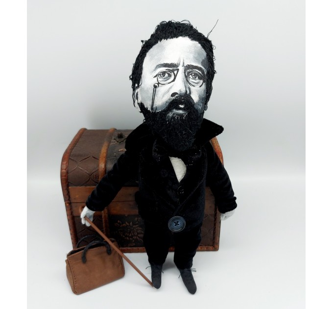 Anton Chekhov famous Russian playwright and short-story writer - book lover present - library bookshelf decoration - Collectible handmade writer doll