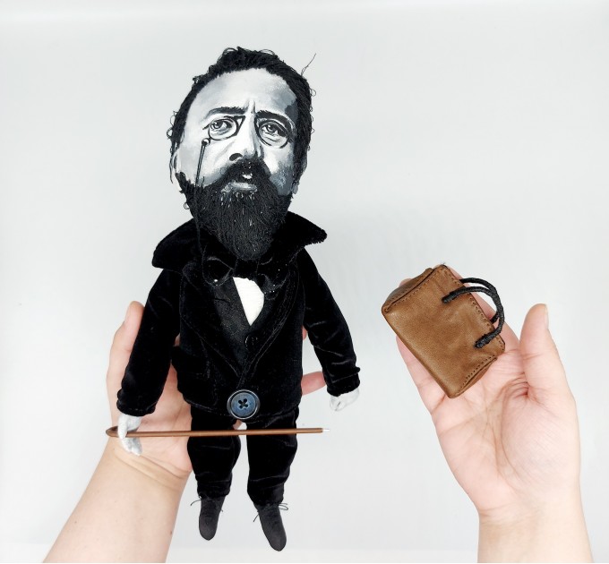 Anton Chekhov famous Russian playwright and short-story writer - book lover present - library bookshelf decoration - Collectible handmade writer doll