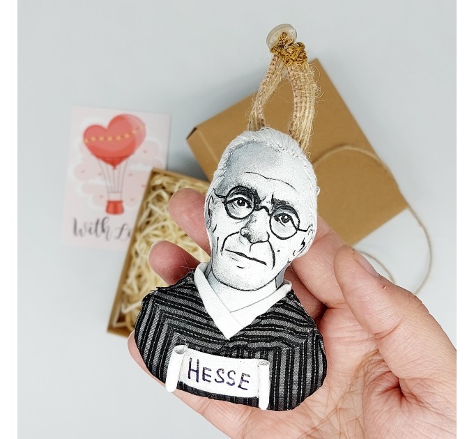 Hermann Hesse bag charm with Hand Embroidery, Reader Tote Bag accessories - Eco friendly gift, book club gift, Lovers Tote Bag