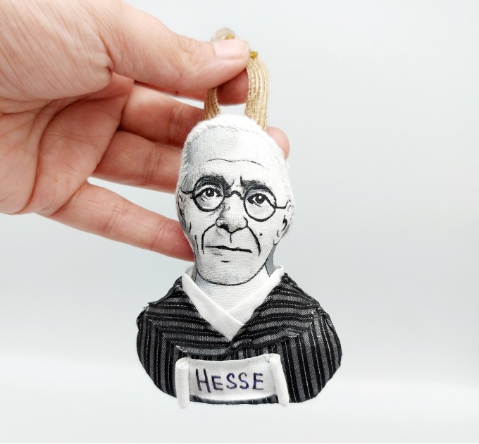 Hermann Hesse bag charm with Hand Embroidery, Reader Tote Bag accessories - Eco friendly gift, book club gift, Lovers Tote Bag