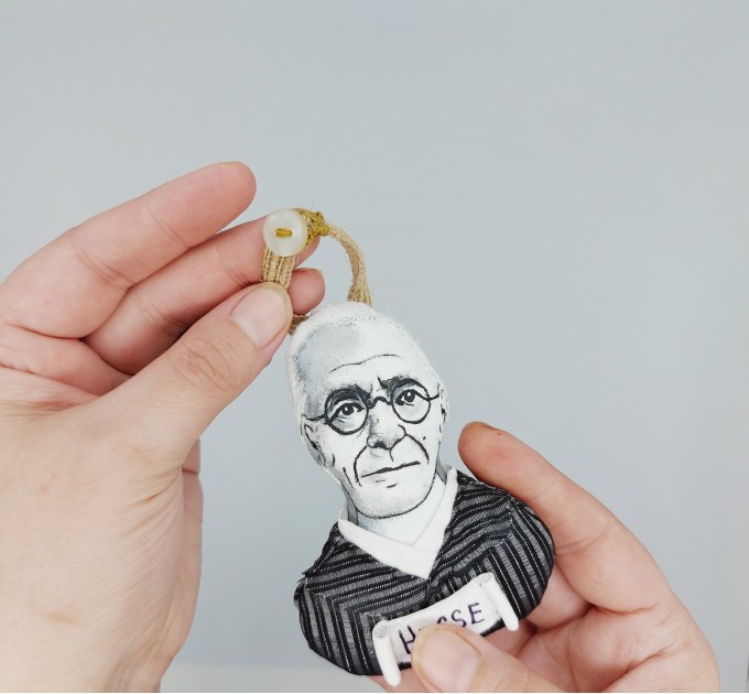 Hermann Hesse bag charm with Hand Embroidery, Reader Tote Bag accessories - Eco friendly gift, book club gift, Lovers Tote Bag