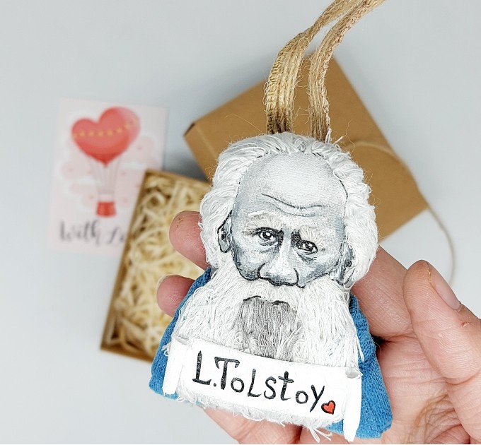 Leo Tolstoy Ornament book bag accessories, bag charm with Hand Embroidery - Bibliophile gift, book lover present - Reader Ornament