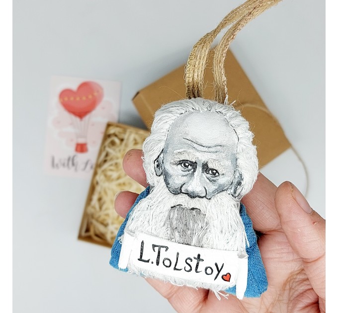 Leo Tolstoy Ornament book bag accessories, bag charm with Hand Embroidery - Bibliophile gift, book lover present - Reader Ornament