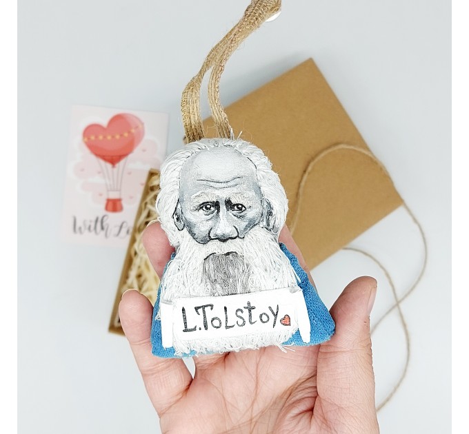 Leo Tolstoy Ornament book bag accessories, bag charm with Hand Embroidery - Bibliophile gift, book lover present - Reader Ornament