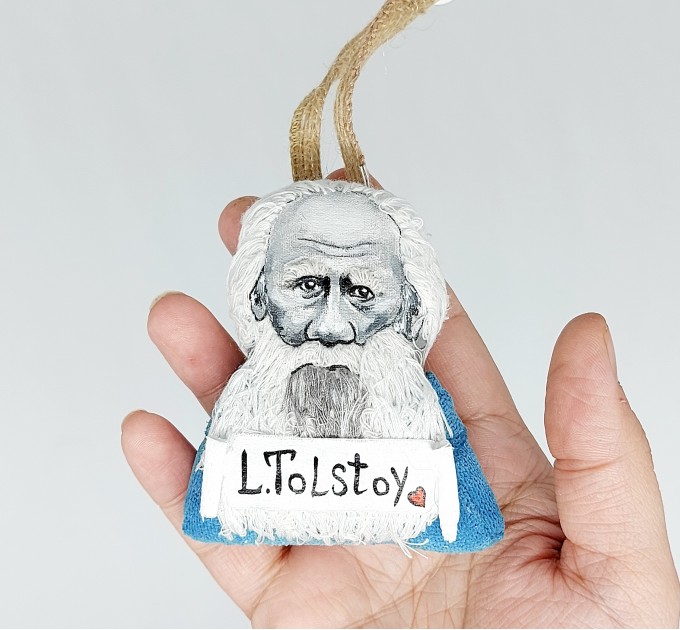 Leo Tolstoy Ornament book bag accessories, bag charm with Hand Embroidery - Bibliophile gift, book lover present - Reader Ornament