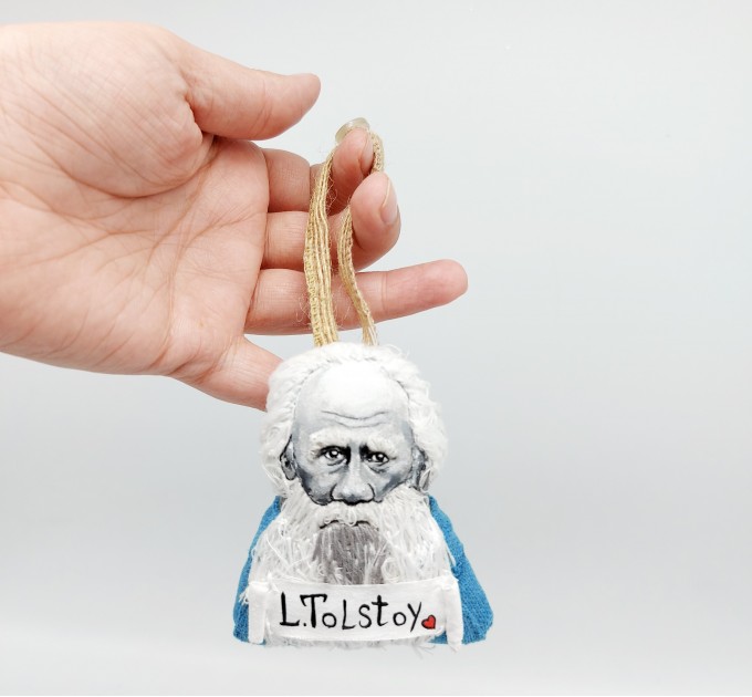 Leo Tolstoy Ornament book bag accessories, bag charm with Hand Embroidery - Bibliophile gift, book lover present - Reader Ornament