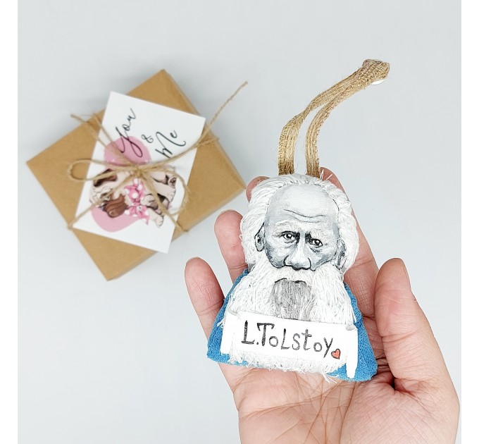 Leo Tolstoy Ornament book bag accessories, bag charm with Hand Embroidery - Bibliophile gift, book lover present - Reader Ornament