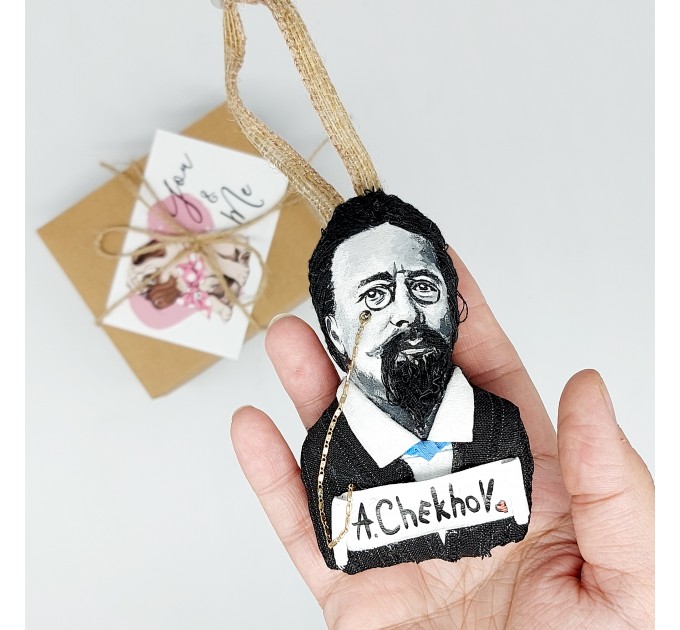 Anton Chekhov handmade ornament, literature jewelry - book lover present - Reader Ornament
