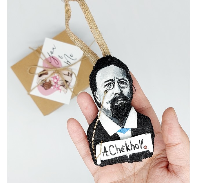 Anton Chekhov book bag accessories, bag charm with Hand Embroidery, literature jewelry - book lover present, writer gift - Reader Ornament