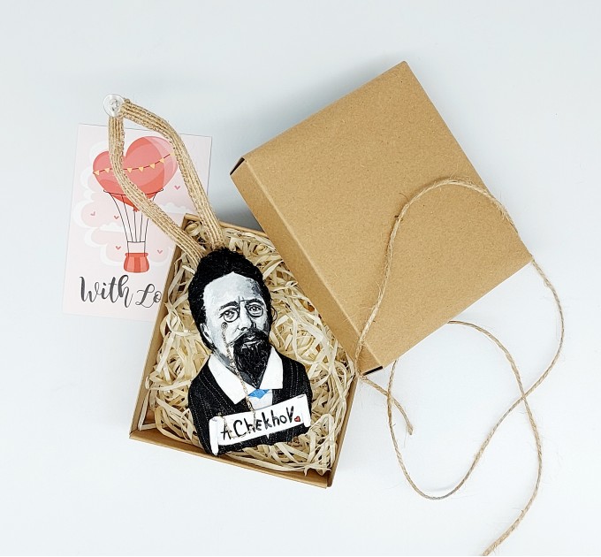 Anton Chekhov book bag accessories, bag charm with Hand Embroidery, literature jewelry - book lover present, writer gift - Reader Ornament