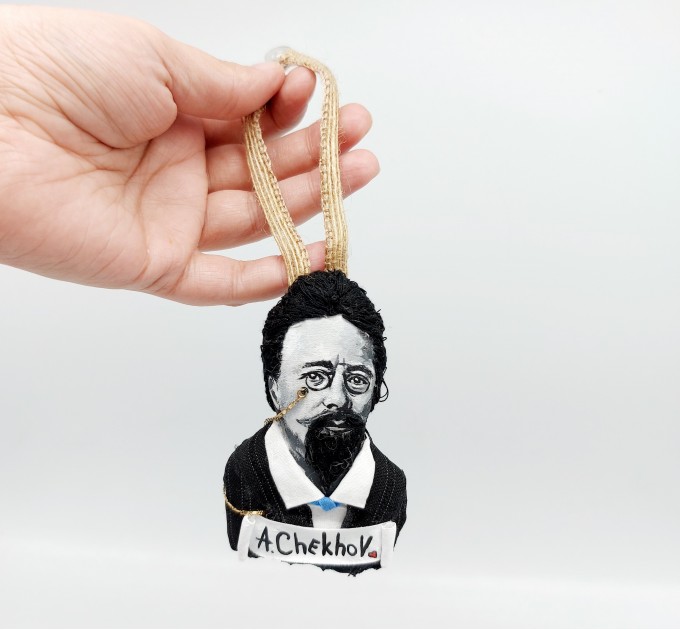 Anton Chekhov book bag accessories, bag charm with Hand Embroidery, literature jewelry - book lover present, writer gift - Reader Ornament