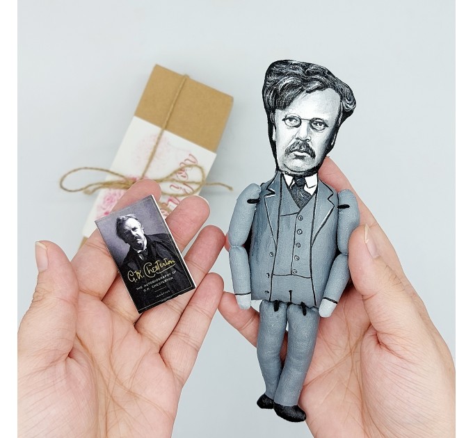 G. K. Chesterton action figure 1:12, English writer, philosopher, lay theologian - Literary Gift for Readers & Writers - collectible miniature doll + Book