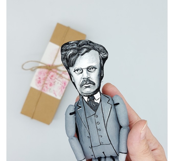 G. K. Chesterton action figure 1:12, English writer, philosopher, lay theologian - Literary Gift for Readers & Writers - collectible miniature doll + Book