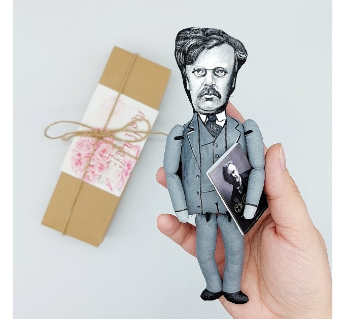 G. K. Chesterton action figure 1:12, English writer, philosopher, lay theologian - Literary Gift for Readers & Writers - collectible miniature doll + Book