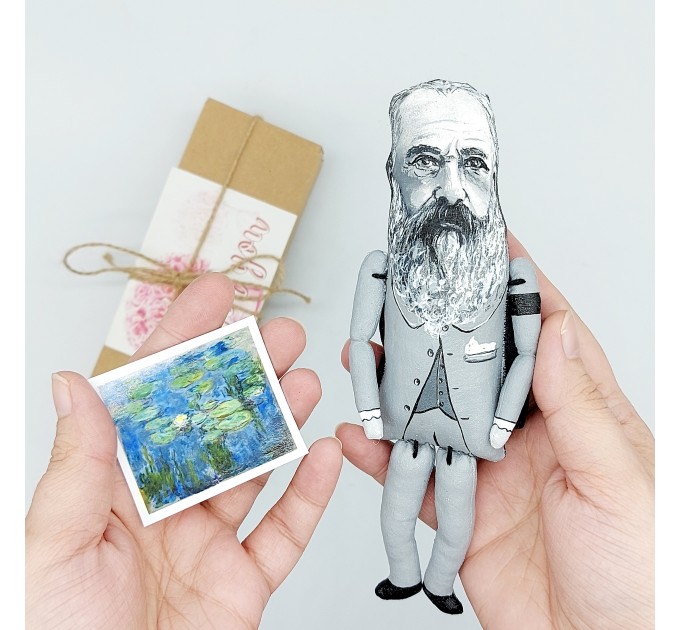 Claude Monet action figures 1:12 + standing folding easel + picture - gift for painter, Art teacher gift - collectible miniature doll hand painted